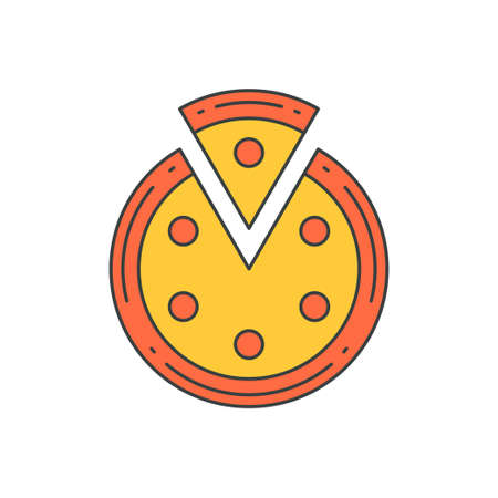 Circle pizza with cutted triangle slice top view pop art groovy t shirt print vector cartoonのイラスト素材