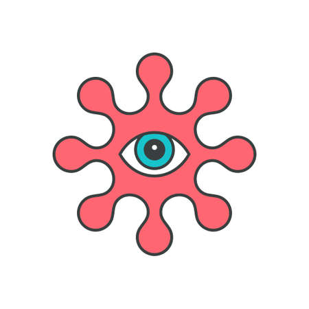 Abstract human eye pink molecule shape pop art groovy style t shirt print design vector cartoonのイラスト素材