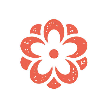 Romantic chamomile blossom flower with petals red hand drawn grunge texture vector illustrationのイラスト素材