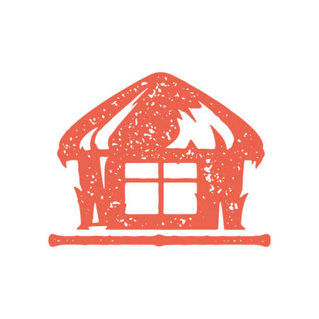 Tropical red hand drawing bungalow with straw roof and window for summer travel vacationのイラスト素材