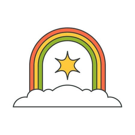 Abstract multicolored rainbow arch with shine star cloud mythic pop art groovy style vector cartoonのイラスト素材