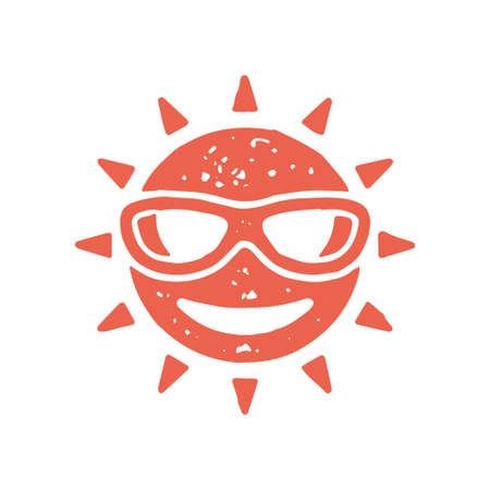 Smiling burning red sun sunglasses fashion summer decorative design logotype grunge texture vectorのイラスト素材