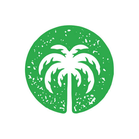 Natural palm tree jungle tropical summer travel vacation green circle logotype grunge textureのイラスト素材
