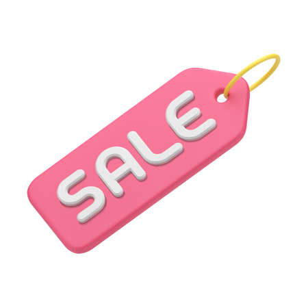 Diagonal sale tag rope pink glossy shopping special offer seasonal discount realistic 3d icon vectorのイラスト素材
