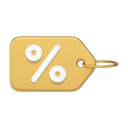 Golden metallic horizontal tag rope sale percentage with hole realistic 3d icon design vectorのイラスト素材