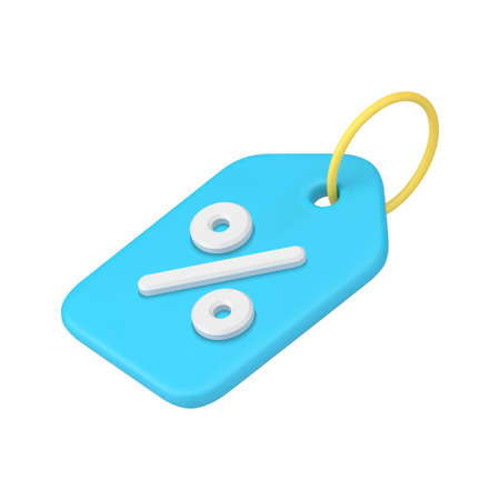 Glossy blue business shopping tag rope on ring seasonal sale discount 3d icon realistic vectorのイラスト素材