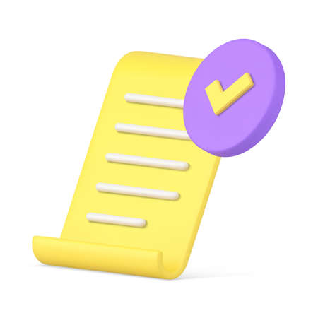 Confirmed approved document curved paper yellow sheet text information 3d icon realistic vectorのイラスト素材