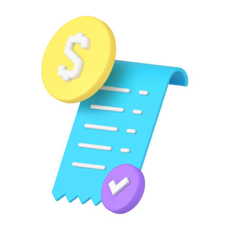 Realistic 3d icon blue diagonal placed curved payment blank financial receipt document vectorのイラスト素材