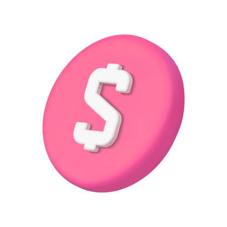 Financial circle badge pink glossy dollar American investment wealth budget realistic 3d icon vectorのイラスト素材