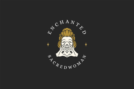 Portrait antique blonde woman showing heart shape skin body care love minimalist logo vectorのイラスト素材