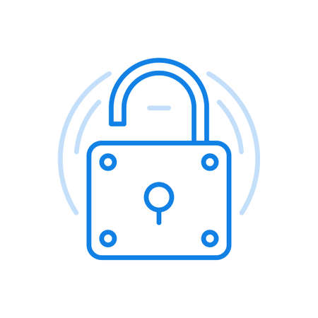 Open padlock vector line icon. Poor protection and easy system hacking simple security system.のイラスト素材