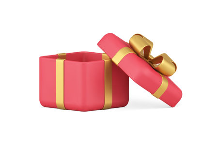 Premium red gift box cube wrapped package present holiday congratulations realistic 3d icon vector