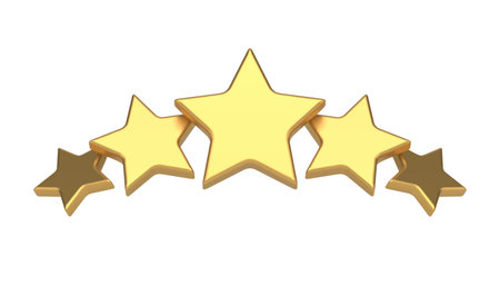 Golden five stars rating award quality evaluation premium badge realistic 3d icon vectorのイラスト素材