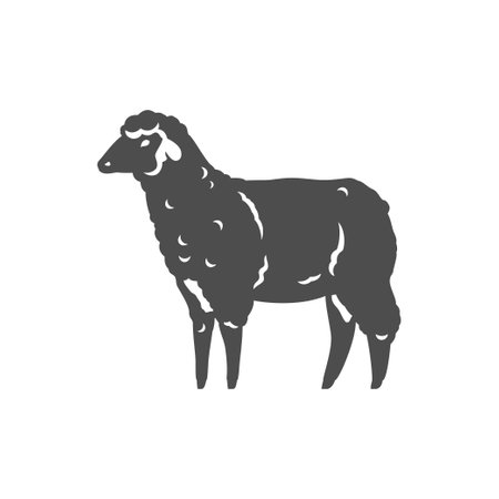Monochrome vintage curly sheep icon vector illustration. Cute domestic farm mammal animal silhouetteのイラスト素材