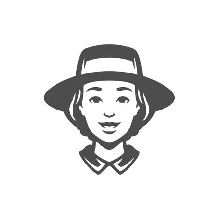 Agricultural woman portrait friendly smiling harvest cultivation farm market vintage icon vectorのイラスト素材