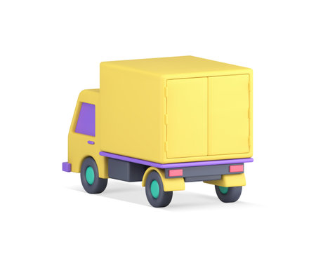 Cargo truck courier express delivery service goods products transportation container back side view realistic 3d icon vector illustration. Freight logistic household moving distribution isolatedのイラスト素材