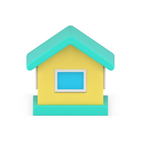 Countryside house window and triangle roof front view village residential apartment exterior realistic 3d icon vector illustration. Private real estate for sale rent yellow green architecture homeのイラスト素材