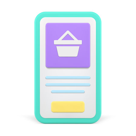 Online grocery shopping smartphone screen user interface application realistic 3d icon vector illustration. Internet retail commercial order purchase service display profile account cart appのイラスト素材