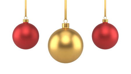 Hanged Christmas ball toy metallic glossy traditional winter holiday decor realistic 3d icon vector illustration. Bright premium Xmas design indoor bauble festive elements. New Year eve celebrateのイラスト素材