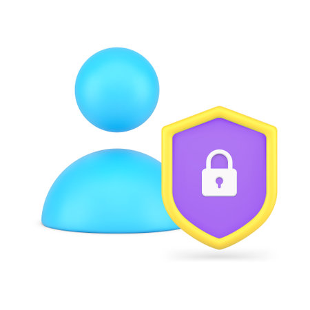 Personal account data privacy safety storage internet security member lock shield 3d icon vector illustration. Private policy datum protection confidential password access hacker attack antivirusのイラスト素材