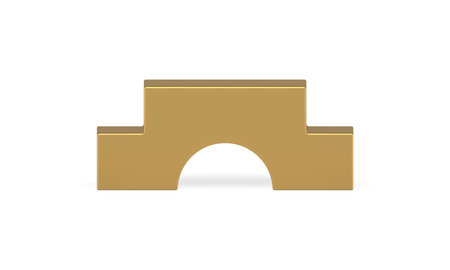 Gold staircase arch podium curved pedestal victory competition front view realistic vector illustration. Premium stairs base foundation winner contest achievement geometric construction stand showcaseのイラスト素材