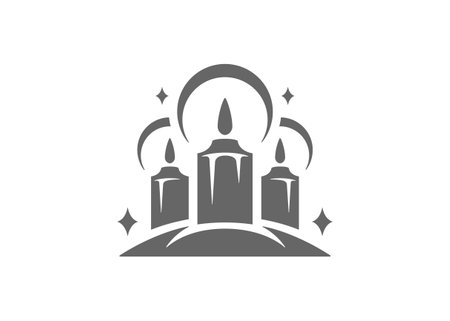 Vector illustration of silhouettes of traditional candles burning and glowing during holiday celebration on Christmas eveのイラスト素材