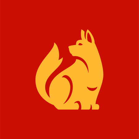 Dog zodiac Chinese New Year symbol golden minimalist Oriental culture holiday icon vector flat illustration. Wild wolf character domestic mammal animal greeting culture folk decor logo designのイラスト素材