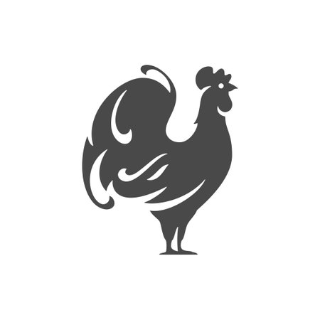 Rooster black silhouette butcher shop monochrome icon vector illustration. Poultry chicken with tail wing minimalist mascot domestic farm animal livestock agriculture breeding meat productionのイラスト素材