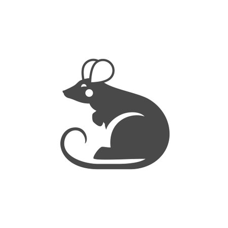 Rat icon monochrome animal character furry rodent with tail black silhouette icon vector illustration. Mouse funny minimalist mascot wildlife zoo creature horoscope symbol Chinese New Year logoのイラスト素材