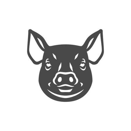 Pig hog muzzle with ears piglet butchery shop monochrome icon vector illustration. Farm mammal animal head agriculture livestock breeding pork meat production organic ranch market minimal logoのイラスト素材