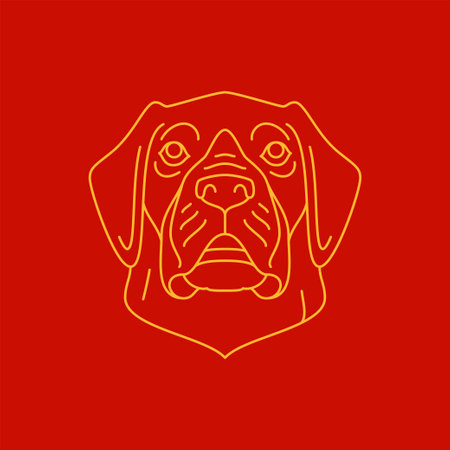 Dog muzzle Chinese New Year monochrome golden line icon vector vector illustration. Puppy doggy canine head portrait Asian culture astrology symbol Oriental horoscope pet character minimalist logoのイラスト素材