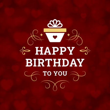 Happy birthday present heart gift box vintage greeting card typographic template vector illustration. Birth holiday congratulations red romantic blurred decor design anniversary celebration backgroundのイラスト素材