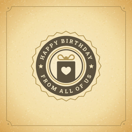 Happy birthday greeting gift box vintage social media post design template vector illustration. Birth anniversary festive celebration old fashioned present congratulations retro vignette backgroundのイラスト素材