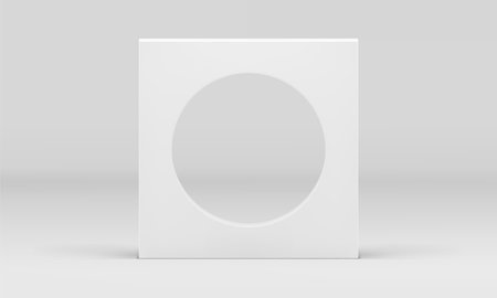 Squared wall circle hole geometric vertical foundation 3d decor element realistic vector illustration. Symmetric construction abstract round frame elegant decorative boundary design for presentationのイラスト素材