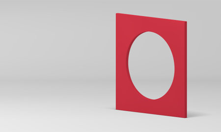 Red squared block circle hole isometric 3d decor element for showcase promo presentation realistic vector illustration. Wall vertical construction minimalist stand premium decorative designのイラスト素材