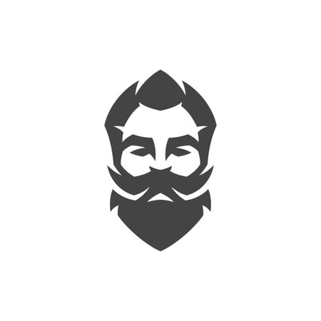 Barbershop hipster man portrait hair mustache beard fashion grooming vintage icon vector illustration. Barber shop brutal male gentleman masculine hairdressing coiffure beauty salon black logoのイラスト素材