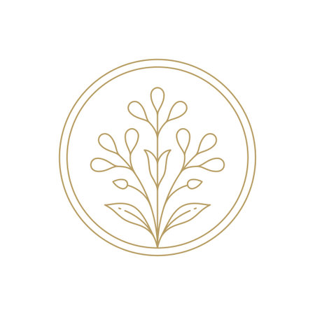 Floral elegant blooming petal leaves romantic decorative bouquet line art deco vintage icon vector illustration. Flower summer garden natural plant circle frame leaf stem botanical monochrome logoのイラスト素材