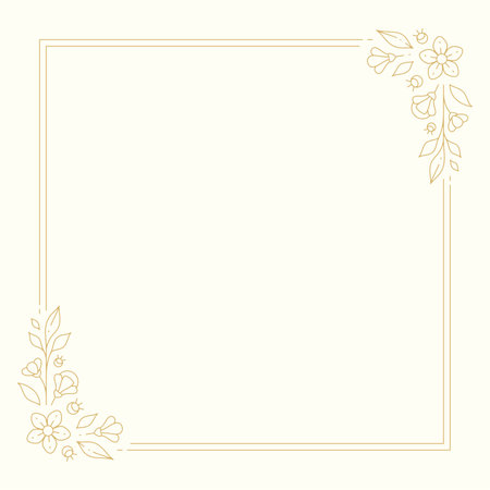 Floral botanical frame bud blossom elegant luxury golden border design line vintage vector illustration. Flower decorative boundary blooming corner leaves stem foliage romantic embellish ornamentのイラスト素材