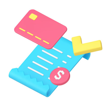 Payment online shopping deal financial transaction success confirmation 3d icon realistic vector illustration. Order paying receipt credit card invoice done banking e money cashless transaction badgeのイラスト素材