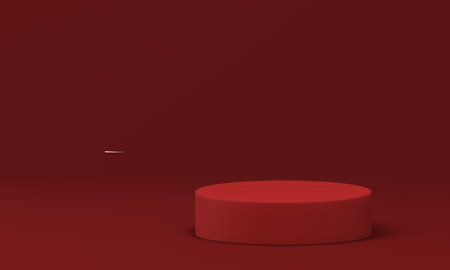 3d podium red cylinder basic foundation for product premium presentation realistic vector illustration. Pedestal round construction minimal stage award arena advertising display platform decor designのイラスト素材