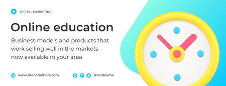 Time for internet e learning online education special offer watch face countdown social media banner template 3d icon vector illustration. Back to school distance knowledge information graduationのイラスト素材
