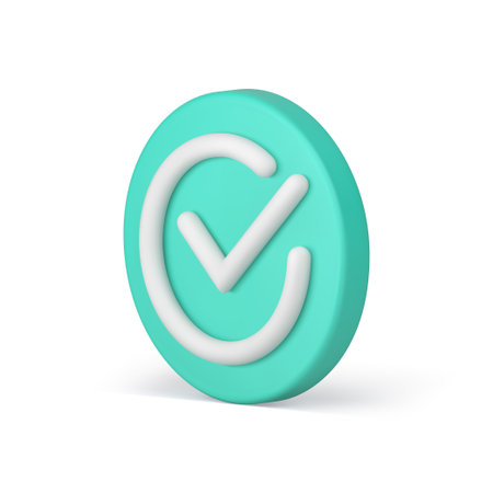 Checkmark green circle button done correct choice confirmation isometric 3d icon realistic vector illustration. Check mark round badge cyberspace interface option agreement accept vote questionnaireのイラスト素材