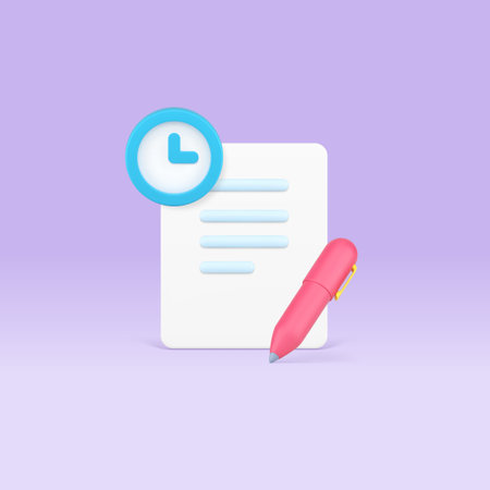 Time management paperwork deadline working efficient organization 3d icon realistic vector illustration. business productivity job office planning process workflow marketing optimization strategyのイラスト素材