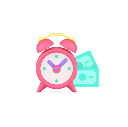 Time is money financial income make banking investment profit savings 3d icon realistic vector illustration. Currency cash dollar with alarm clock earning profitable benefit deposit salary managementのイラスト素材
