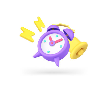 Alarm clock ring bell warning reminder call sound notification push tone signal 3d icon realistic vector illustration. Attention alert music caution chat message volume notify event agenda messageのイラスト素材