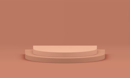 3d podium brown level stage award arena event ceremony celebration realistic vector illustration. Pedestal basic foundation beige stairs construction product premium presentation retail merchandiseのイラスト素材