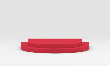 3d podium level red platform for product presentation stage award arena realistic vector illustration. Pedestal basic foundation advertising display for event celebration celebration win ceremonyのイラスト素材