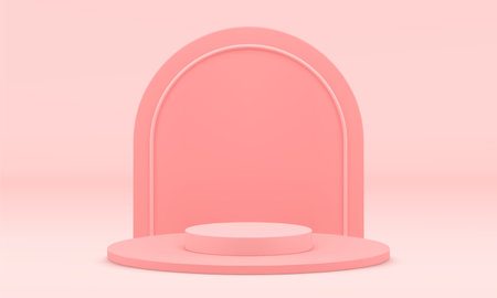 Pink 3d podium cylinder level stage award arena construction for win event celebration realistic vector illustration. Pedestal basic foundation round stage retail merchandise product presentationのイラスト素材