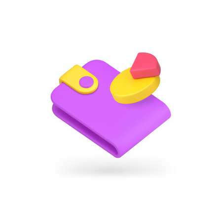 Budget balance planning analyzing financial accounting wallet pie chart 3d icon realistic vector illustration. Business money expenses salary earnings control finance checking management optimizationのイラスト素材