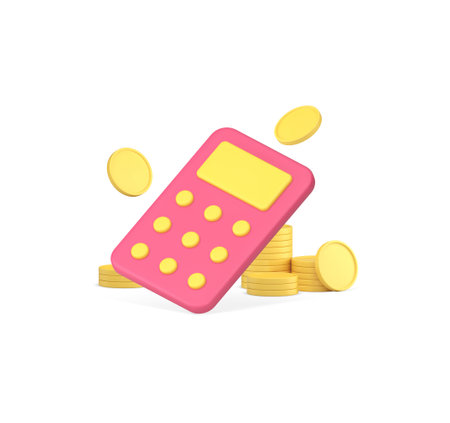 Money calculation financial accounting business balance budget analyzing 3d icon realistic vector illustration. Cash coin currency management calculator checking expenses income tax calculateのイラスト素材